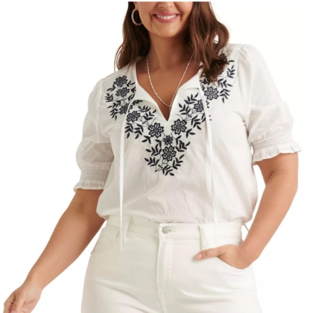 Lucky Brand Embroidered Peasant Blouse
